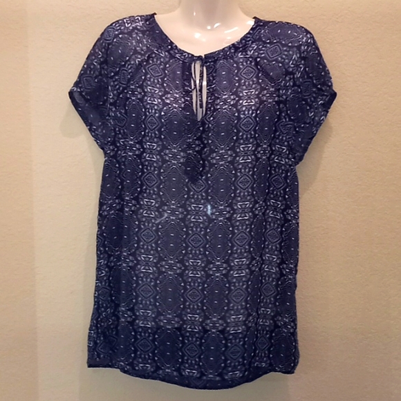 Liz Claiborne Cap Sleeve  Printed Sheer Blouse -#0121 - Picture 2 of 12